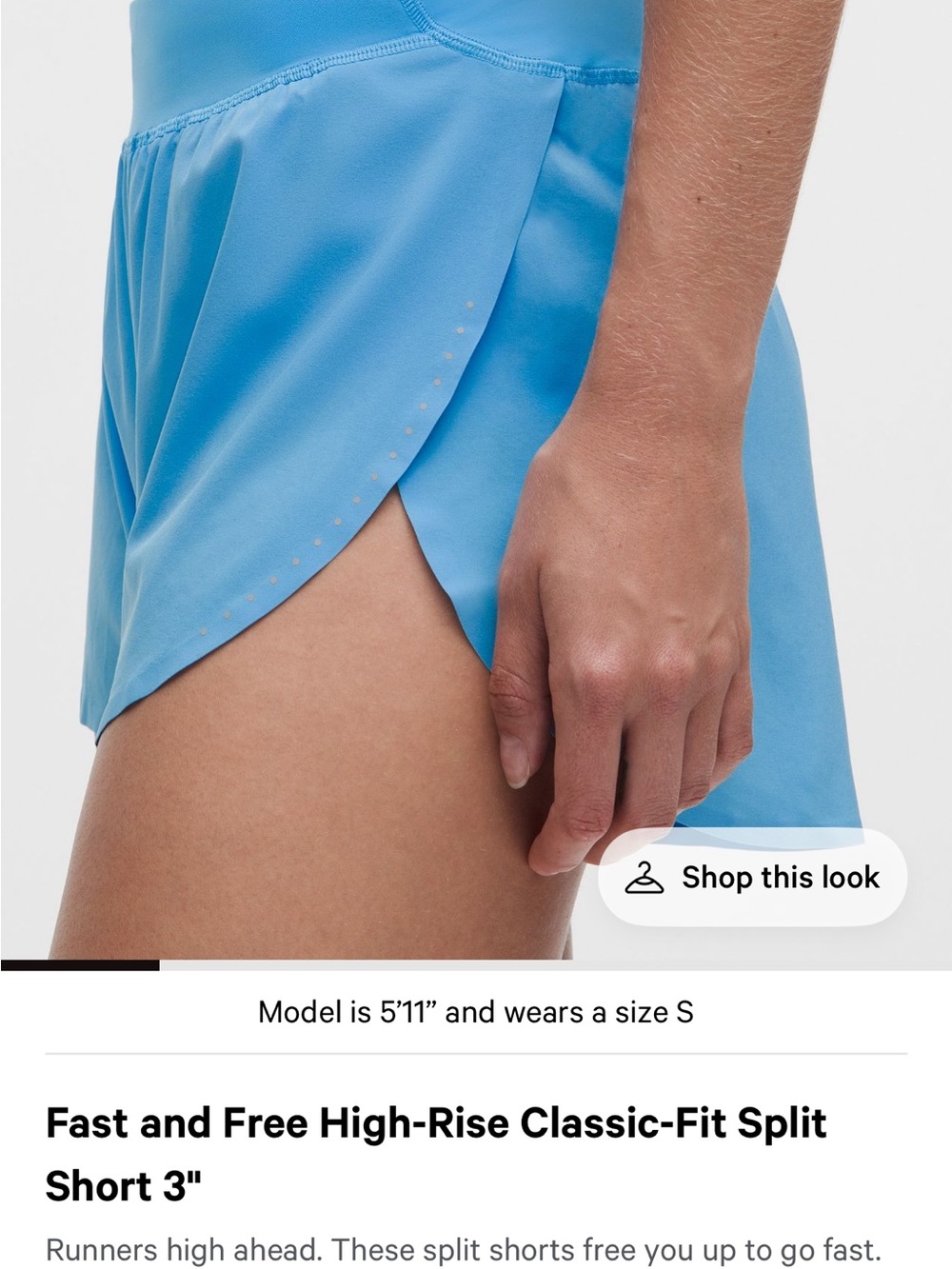 lululemon athletica Fast and Free High-Rise Split Shorts — Light Blue